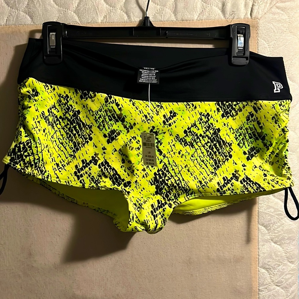 NWT!! Pink gym to swim neon green snake shorts
